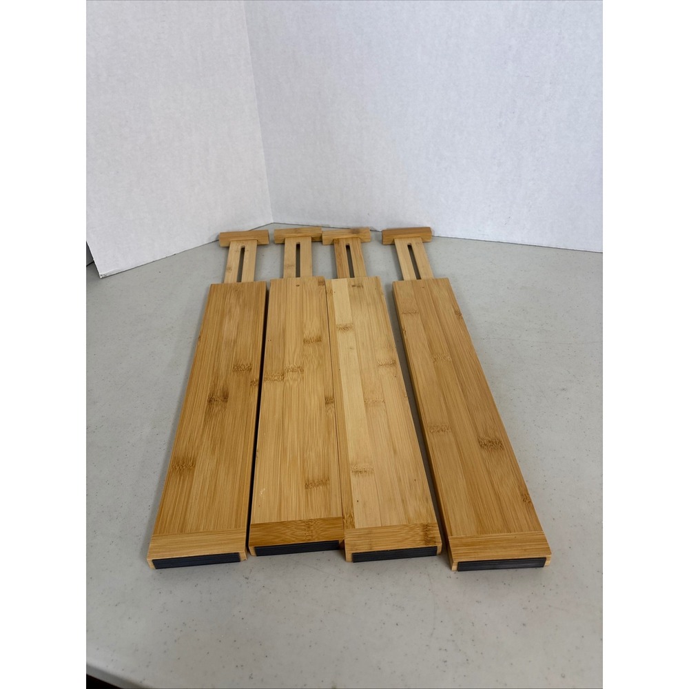 Bamboo Adjustable Drawer Dividers Set of 4 Spring Loaded Wood Organizers Natural